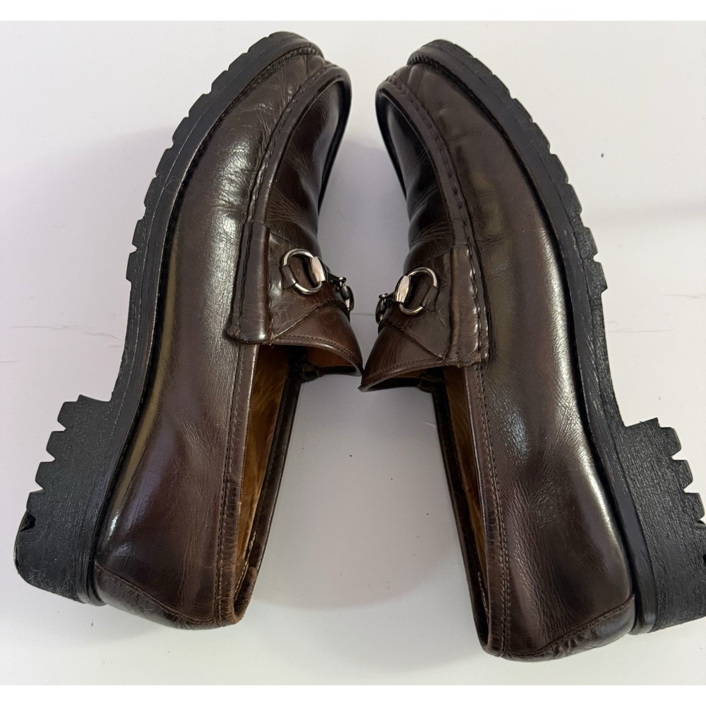 Gucci Brown Italian Leather Horsebit Lug Sole Chunky Loafers Size 11 - Picture 8 of 11